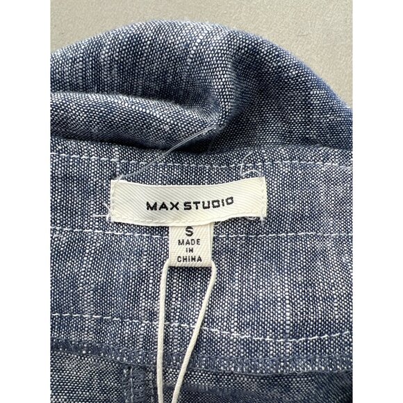 Max Studio Small Blue Chambray Wide-Leg Womens Pants With Adjustable Waist & Sid - Picture 4 of 10